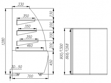 Витрина кондитерская Carboma Flandria K70 VM 1,3-2 STANDARD 9006-9005 (открытая)